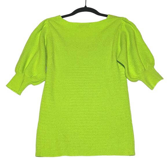 Moodie Short Sleeve Sweater Lime Green sz Small Square Neck Puff Sleeve SOFT - Picture 2 of 10